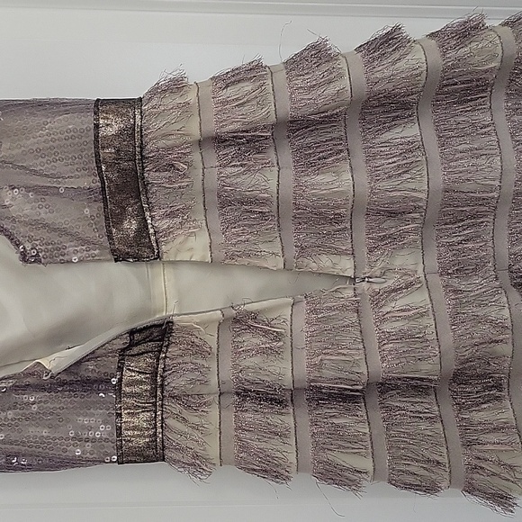 FROCK BY TRACY REESE METALLIC SILVER FRINGE RUFFLED MINI DRESS SIZE 4 - Picture 11 of 15